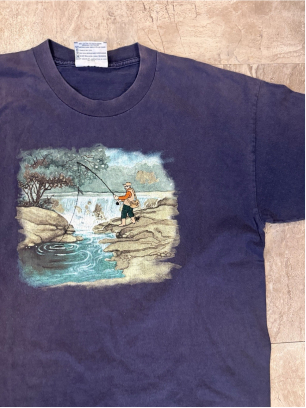 Vintage Lee T-shirt L Mens 90s Blue Embroidered USA Made Fishing Outdoors